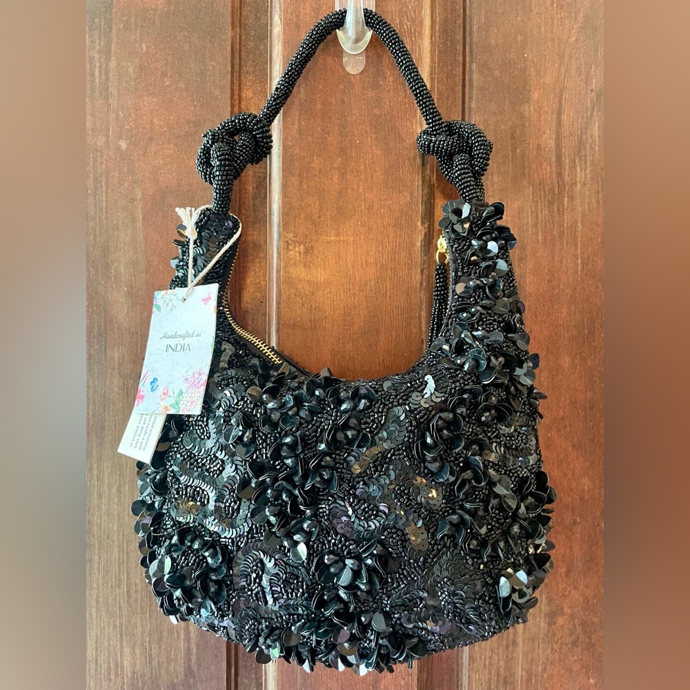 Beautiful Black Beaded Purse Handmade in India